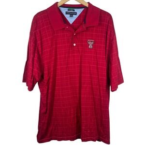 Tommy Hilfiger Texas Tech Polo Shirt Red Plaid Men's XXL 2XL